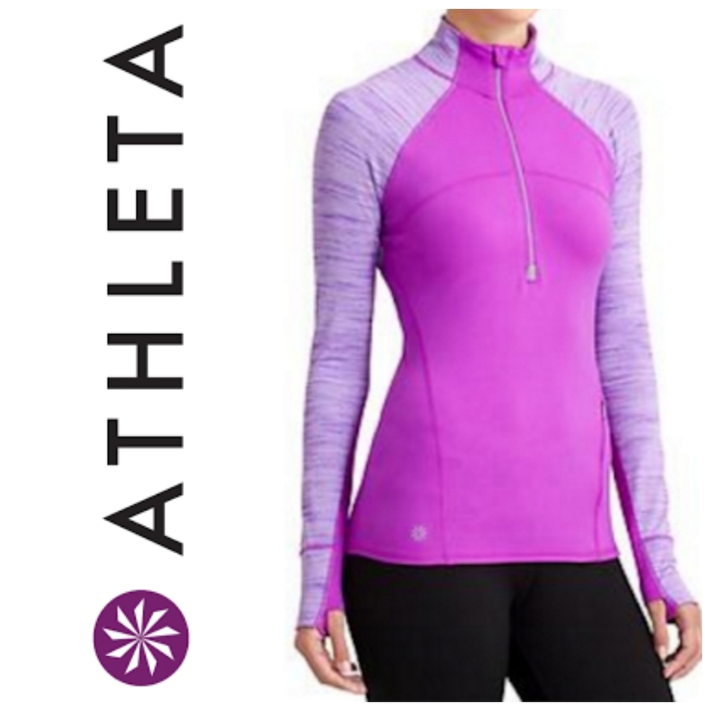 SOLD NWOT Athleta Running Wild Half Zip Pullover Spacedyed Fushia Sz S